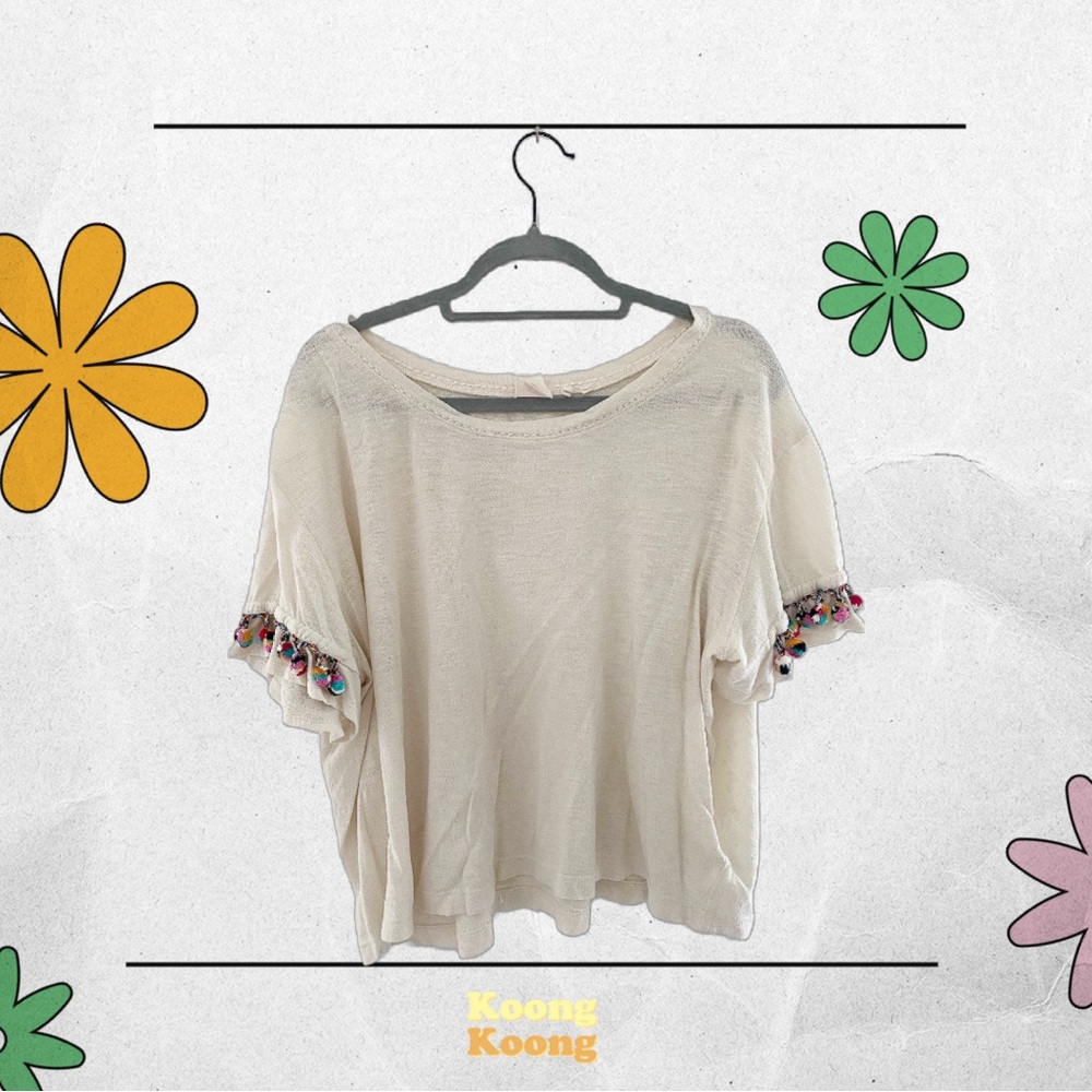 ANTHROPOLOGIE Lilka Cream Pom Pom Shirt